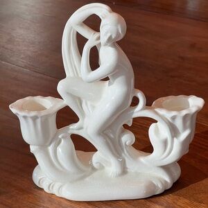 Art Deco / Art Nouveau Porcelain Nude Swirl Candle Holder / Candelabra